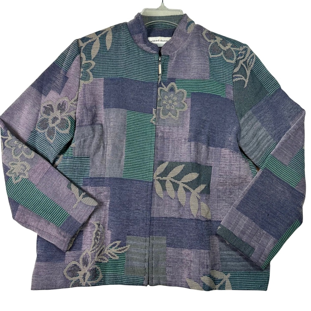 Alfred Dunner Petite Floral Tapestry Zip Jacket Purple Teal Patchwork 12P VTG